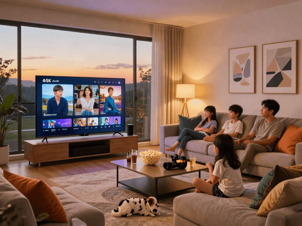 Family enjoying an entertaining moment together with a sleek Iron TV in a vibrant living space.