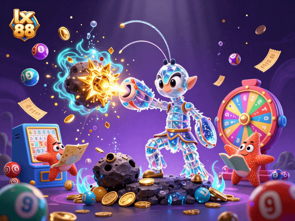 Engage with lx 88's interactive gaming experience featuring vibrant prize elements and characters.