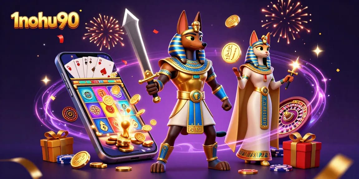Experience thrilling moments with 1nohu90 in this vibrant 3D gaming illustration.