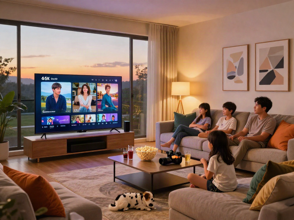 Family enjoying an entertaining moment together with a sleek Iron TV in a vibrant living space.
