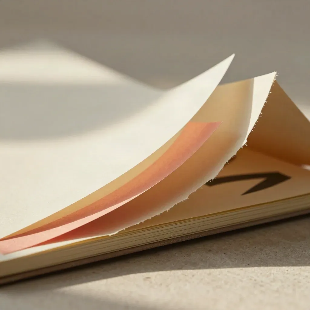Bandeaux de papier et carnet à marge épaisse glissant en gros plan chaleureux.